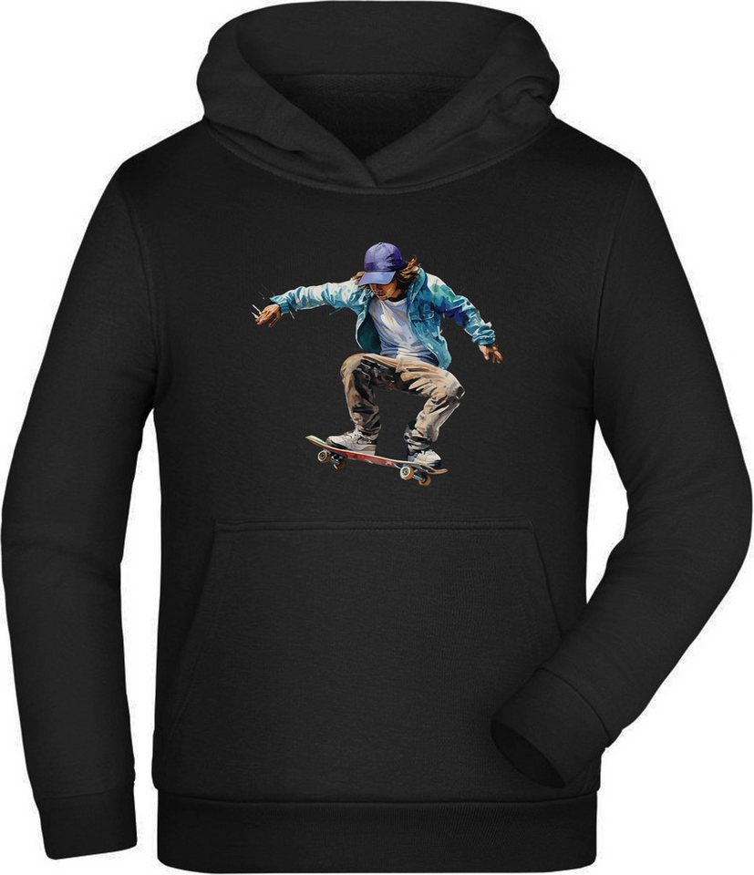 MyDesign24 Hoodie Kinder Kapuzensweatshirt - springender Skateboarder in Ölfarben Kapuzenpulli mit Aufdruck, i552 von MyDesign24