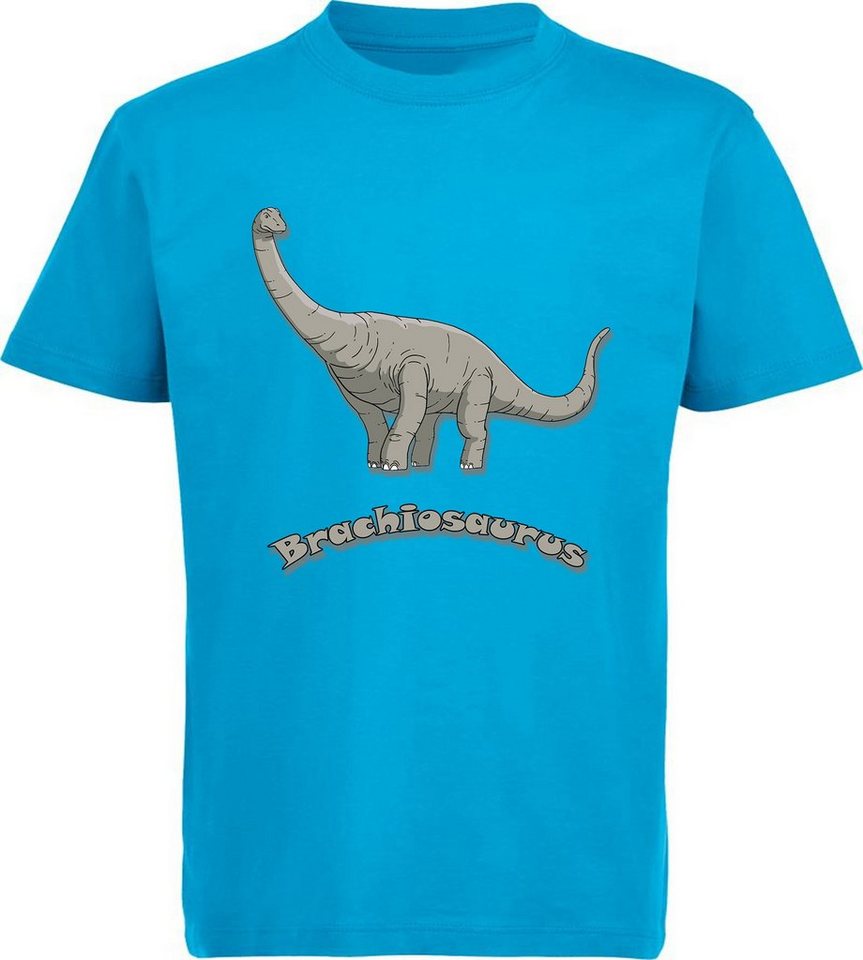 MyDesign24 Print-Shirt bedrucktes Kinder T-Shirt mit Brachiosaurus Baumwollshirt mit Dino, schwarz, weiß, rot, blau, i66 von MyDesign24