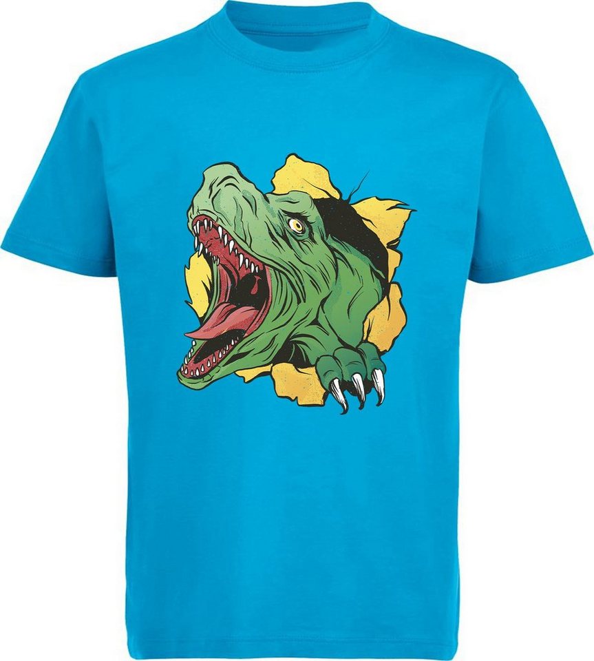 MyDesign24 Print-Shirt bedrucktes Kinder T-Shirt mit T-Rex Kopf Baumwollshirt mit Dino, schwarz, weiß, rot, blau, i68 von MyDesign24