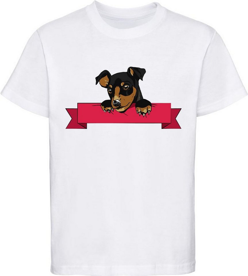 MyDesign24 Print-Shirt bedrucktes Kinder und Jugend Hunde T-Shirt - Hund mit Banner Baumwollshirt mit Aufdruck, i213 von MyDesign24