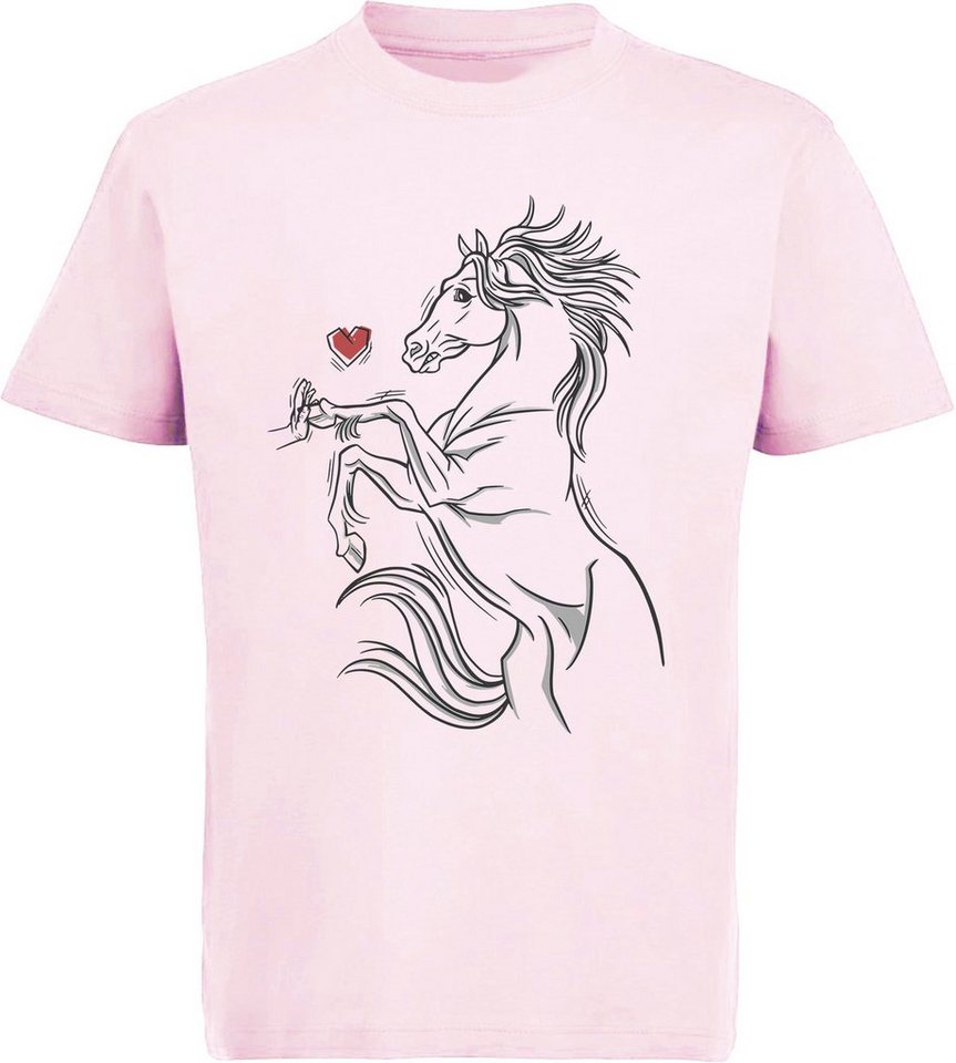 MyDesign24 Print-Shirt bedrucktes Mädchen T-Shirt Pferd das eine Hand berührt Baumwollshirt mit Aufdruck, i159 von MyDesign24