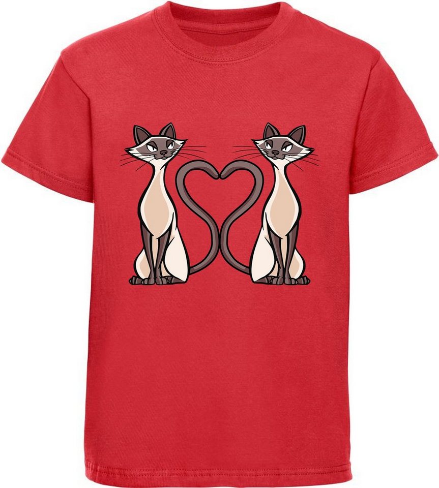 MyDesign24 Print-Shirt bedrucktes Mädchen T-Shirt Zwillings Katzen mit Herz Baumwollshirt mit Aufdruck, weiß, schwarz, rot, rosa, i115 von MyDesign24