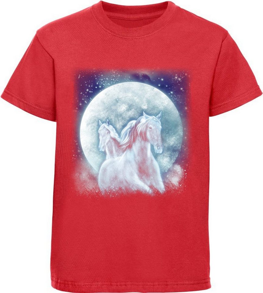 MyDesign24 Print-Shirt bedrucktes Mädchen T-Shirt zwei mystische Pferde Baumwollshirt mit Aufdruck, weiß, schwarz, rot, rosa, i136 von MyDesign24