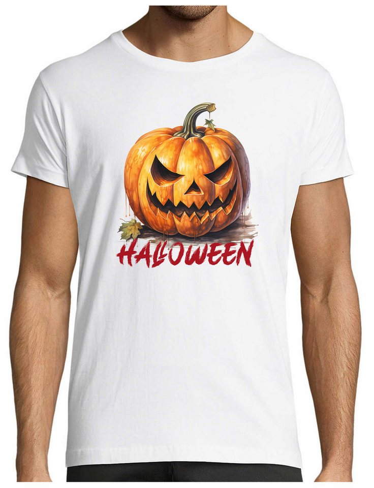 MyDesign24 T-Shirt Herren Halloween Shirt Kürbis mit gruseligem Gesichtsausdruck Gruseliges Halloween Kürbis Gesicht Regular Fit i413 von MyDesign24