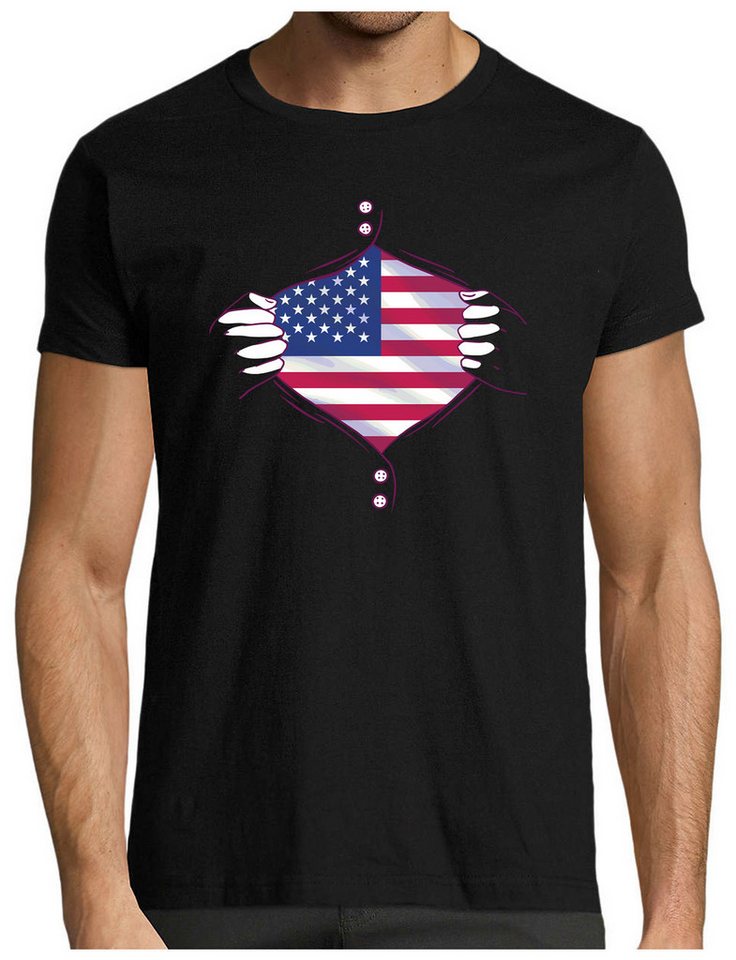 MyDesign24 T-Shirt Herren Print Shirt - Patriotisches USA Brustprint Baumwollshirt „USA Flaggen“ Brustprint Regular Fit, i372 von MyDesign24