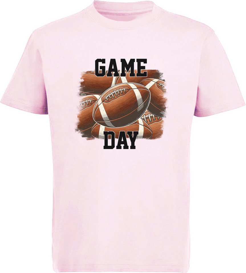 MyDesign24 T-Shirt Kinder Print Shirt Game Day mit American Football Bälle Bedrucktes Jungen und Mädchen American Football T-Shirt, i511 von MyDesign24