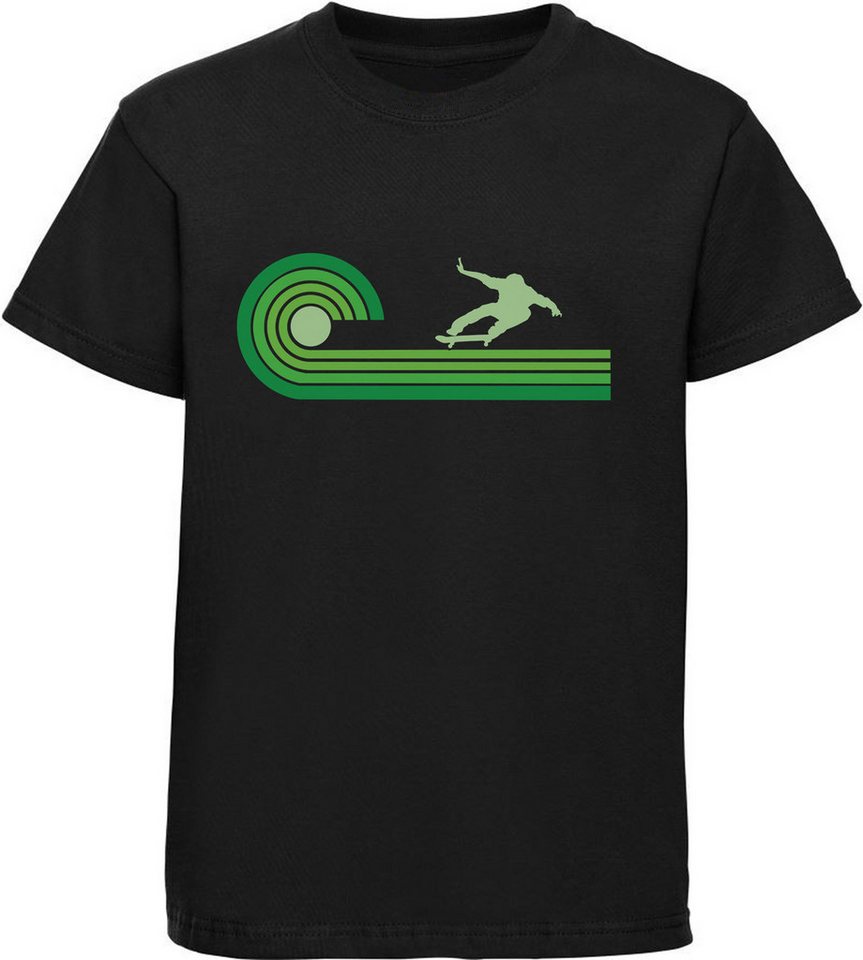 MyDesign24 T-Shirt Kinder Print Shirt Skateboarder auf grüner Retro Welle Bedrucktes Jungen und Mädchen Skater T-Shirt i545 MyDesign24 T-Shirt Kinder Print Shirt Skateboarder auf grüner Retro Welle Bedrucktes Jungen und Mädchen Skater T-Shirt i545 von MyDesign24