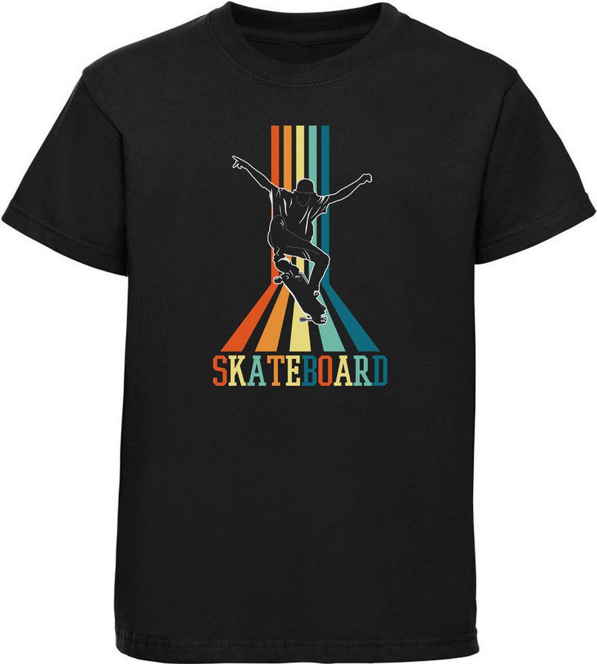 MyDesign24 T-Shirt Kinder Print Shirt Skateboarder vor Retro Skateboard Schriftzug Bedrucktes Jungen und Mädchen Skater T-Shirt i547 MyDesign24 T-Shirt Kinder Print Shirt Skateboarder vor Retro Skateboard Schriftzug Bedrucktes Jungen und Mädchen Skater T-Shirt i547 von MyDesign24