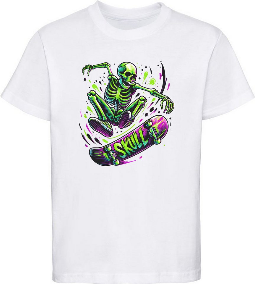 MyDesign24 T-Shirt Kinder Print Shirt Springender Skelett Skateboarder Bedrucktes Jungen und Mädchen Skater T-Shirt i538 MyDesign24 T-Shirt Kinder Print Shirt Springender Skelett Skateboarder Bedrucktes Jungen und Mädchen Skater T-Shirt i538 von MyDesign24