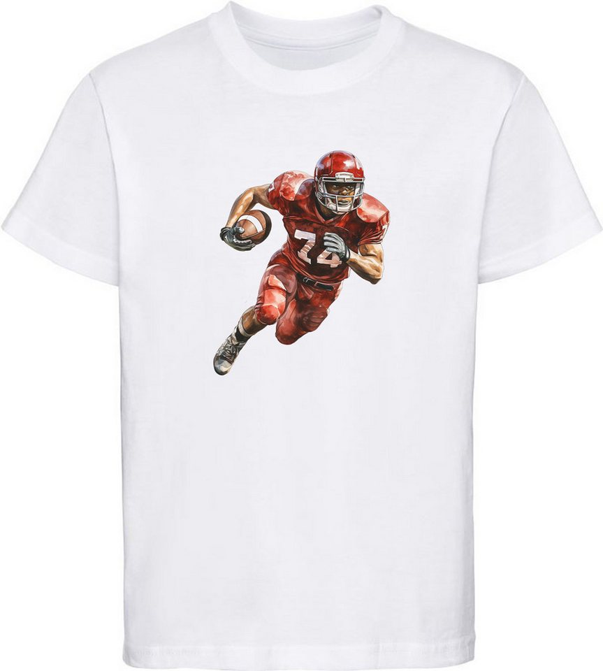MyDesign24 T-Shirt Kinder Print Shirt roter American Football Spieler mit Ball Bedrucktes Jungen und Mädchen American Football T-Shirt, i506 von MyDesign24