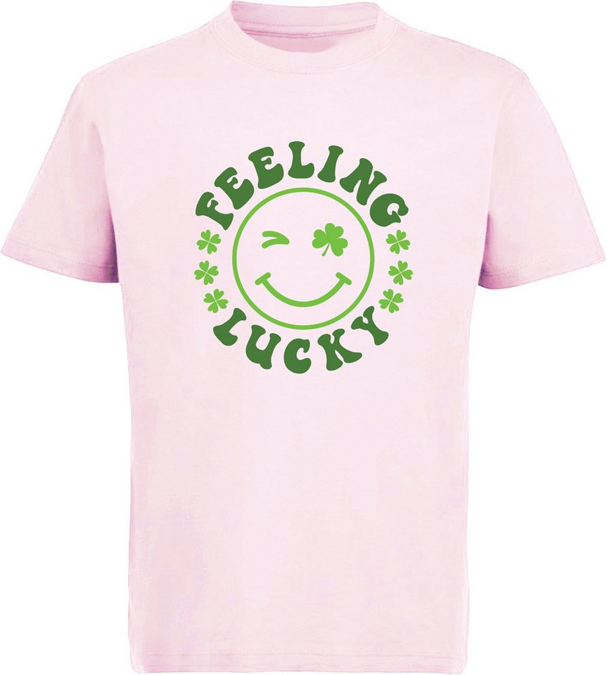 MyDesign24 T-Shirt Kinder Smiley Print Shirt bedruckt - Zwinkernder Smiley Feeling Lucky Bedrucktes Jungen und Mädchen T-Shirt, i295 von MyDesign24