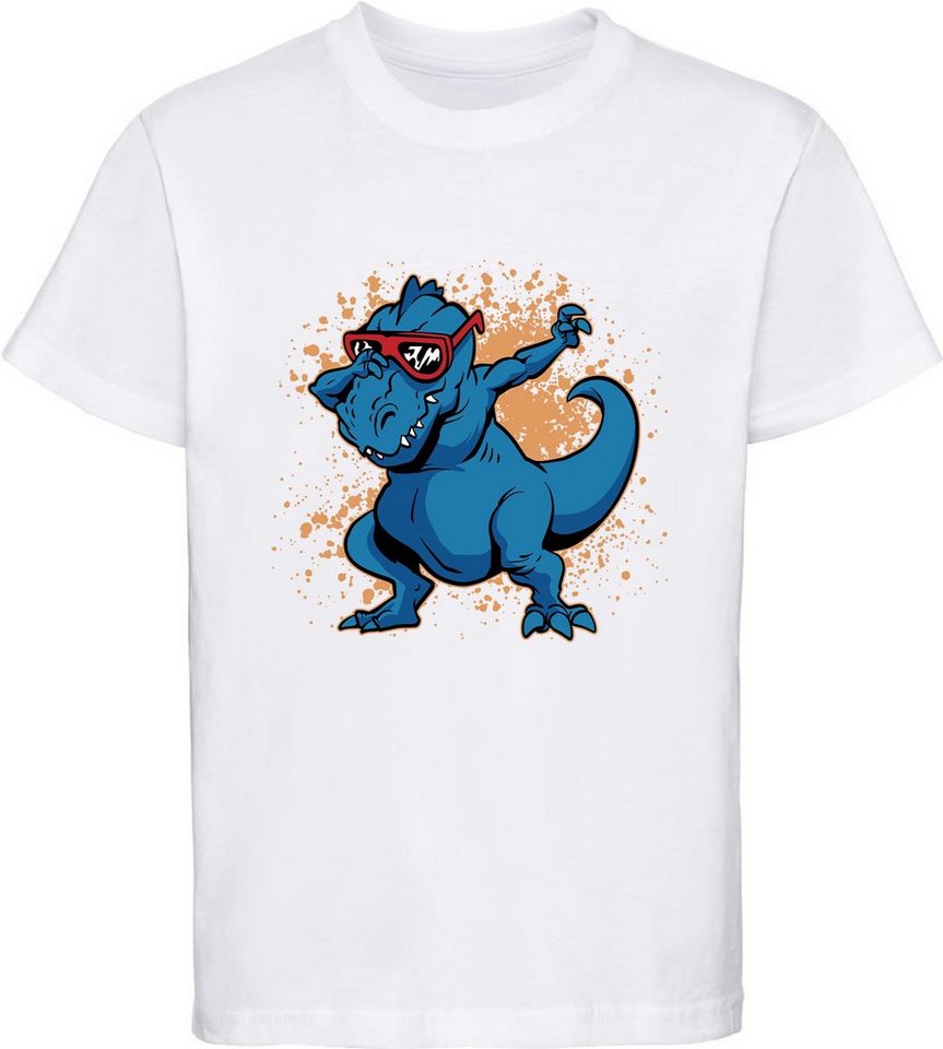MyDesign24 T-Shirt bedrucktes Kinder T-Shirt T-Rex mit Brille am tanzen 100% Baumwolle mit Dino Aufdruck i49 MyDesign24 T-Shirt bedrucktes Kinder T-Shirt T-Rex mit Brille am tanzen 100% Baumwolle mit Dino Aufdruck i49 von MyDesign24