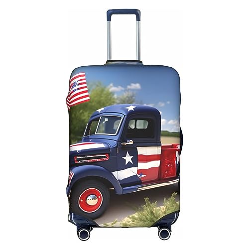MyPiky 4. Juli Patriotische LKWs bedruckte Gepäckabdeckung Kofferschutz Reisekofferabdeckung für Kinder und Erwachsene, passend für 45,7 - 81,3 cm, Weiß, Medium von MyPiky