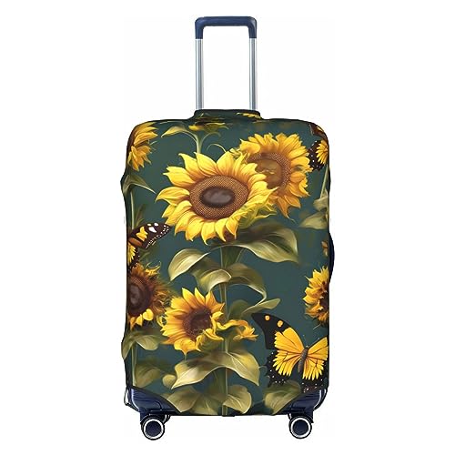 MyPiky Gepäckabdeckung mit Sonnenblumen- und Schmetterlings-Aufdruck, elastisch, Reisegepäckschutz, Spandex, passend für 45,7 - 71,1 cm Gepäck, weiß, xl von MyPiky
