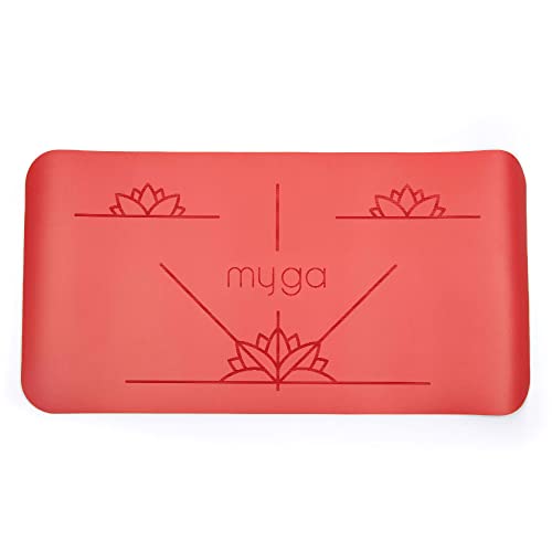 Myga Ausrichtungs Yoga Matte – rutschfeste Pads für zusätzliche Dämpfung mit Ihrem Knie – Ellbogen und Handstütze – (66cm x 34cm x 5mm) Rot von Myga
