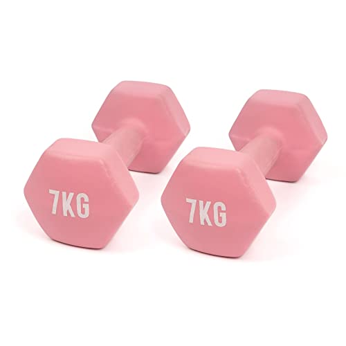 Myga Hex-Hanteln – Paar Neopren-Hanteln aus Gusseisen für Kernkraft- und Fitnessübungen, Aerobic und Training – Ideal für Zuhause, Fitnessstudio und Studio – VERKAUFT ALS PAAR (Rosa - 7kg) von Myga