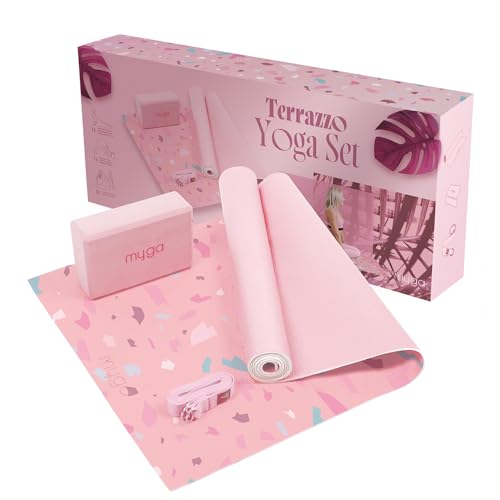 Myga Yoga Starter Kit | Komplettes Set mit Yogamatte, Yogablock & Gurt | rutschfest & Unterstützend | Ideal für Anfänger & Zuhause sowie Reisen | Rosa Terrazo Design Myga Yoga Starter Kit | Komplettes Set mit Yogamatte, Yogablock & Gurt | rutschfest & Unterstützend | Ideal für Anfänger & Zuhause sowie Reisen | Rosa Terrazo Design von Myga