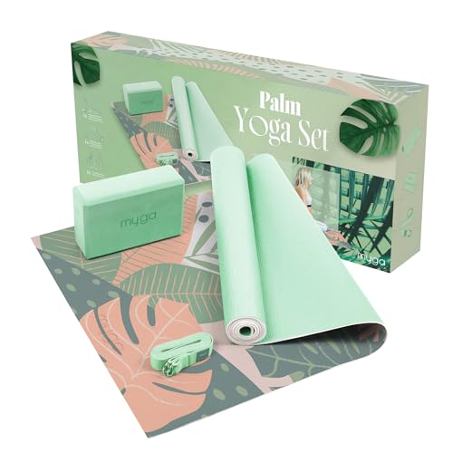 Myga Yoga Starter Kit | Komplettes Set mit Yogamatte, Yogablock & Gurt | rutschfest & Unterstützend | Ideal für Anfänger & Zuhause sowie Reisen | Palmen Design Myga Yoga Starter Kit | Komplettes Set mit Yogamatte, Yogablock & Gurt | rutschfest & Unterstützend | Ideal für Anfänger & Zuhause sowie Reisen | Palmen Design von Myga