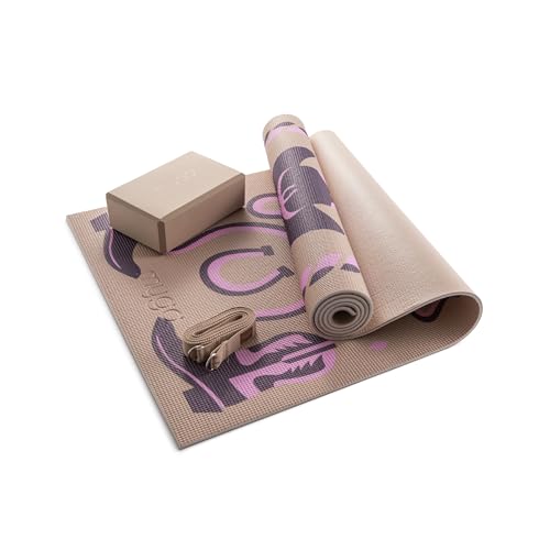 Myga Yoga Starter Set - 6mm rutschfeste Yogamatte Yoga Block und Gurt - Starter Kit für Anfänger in Pilates, Übung und Fitness - Design wählbar (Cowgirl) von Myga