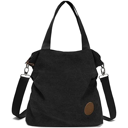 Myhozee Handtasche Damen Canvas Umhängetasche,Taschen Damen Strandtasche Schultertasche Crossover Bag für Mädchen Frauen-SCHWARZ Myhozee Handtasche Damen Canvas Umhängetasche,Taschen Damen Strandtasche Schultertasche Crossover Bag für Mädchen Frauen-SCHWARZ von Myhozee
