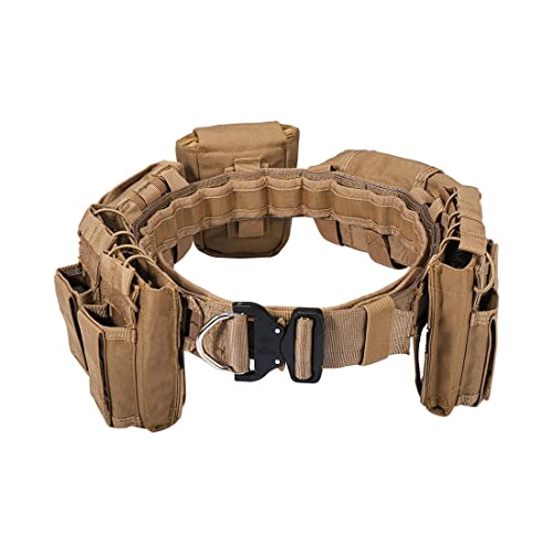 Mystea Myste Taktischer Gürtel MOLLE mit 5 abnehmbaren Beuteln, Battle Belt Einstellbare Militärischen Multifunktionaler Kampfgürtel Schnellverschluss für Airsoft Paintball Outdoor, 96cm von Mystea