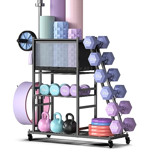 Mythinglogic Hantelständer, Multifunktionaler Kurzhantelständer für Yoga Matte, Langhantel, Faszienrolle, Kettlebell und Yoga Block, Hantelhalter aus Pulverbeschichtetem Stahl mit Rädern und Haken Mythinglogic Hantelständer, Multifunktionaler Kurzhantelständer für Yoga Matte, Langhantel, Faszienrolle, Kettlebell und Yoga Block, Hantelhalter aus Pulverbeschichtetem Stahl mit Rädern und Haken von Mythinglogic