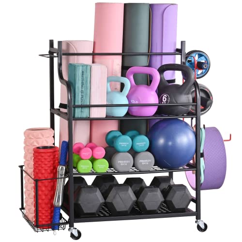 Mythinglogic Yoga Matte Regal, Yogamatte Organizer für Hanteln, Faszienrolle, Kettlebell und Yoga Block, Zuhause und Fitnessstudio Lagerregal Sportgeräte standregal von Mythinglogic