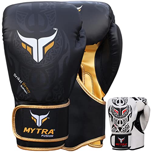 Mytra Fusion Boxhandschuhe 10oz 12oz 14oz 16oz MMA Box Handschuhe für das Training Punching Sparring Muay Thai Boxhandschuhe männer and Damen Kickbox Handschuhe (Black/Gold, 14-oz) von Mytra Fusion