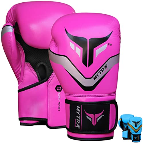 Mytra Fusion Boxhandschuhe 10oz 12oz 14oz 16oz MMA Box Handschuhe für das Training Punching Sparring Muay Thai Boxhandschuhe männer and Damen Kickbox Handschuhe (Pink/Grey, 16-oz) von Mytra Fusion