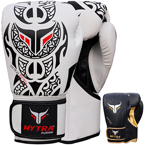 Mytra Fusion Boxhandschuhe 10oz 12oz 14oz 16oz MMA Box Handschuhe für das Training Punching Sparring Muay Thai Boxhandschuhe männer and Damen Kickbox Handschuhe (White/Black, 12-oz) von Mytra Fusion