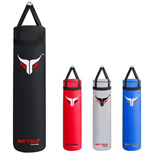 Mytra Fusion Hängender Punch boxsack Ungefüllter Boxing Bag für MMA, Muay Thai, Boxen, Karate Training boxsack Erwachsene Erhältlich mit 2 Größen 4FT und 5FT (Black, 5FT) von Mytra Fusion
