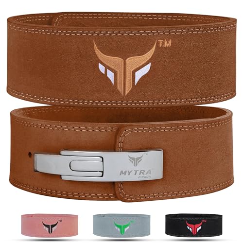 Mytra Fusion gewichthebergürtel 100% Echtes Leder Weightlifting Belt weiße Schnalle, Lifting Belt for Fitnessstudio, Fitness, Training, gewichthebergürtel Herren & Damen Gym Belt (Braun, S) von Mytra Fusion