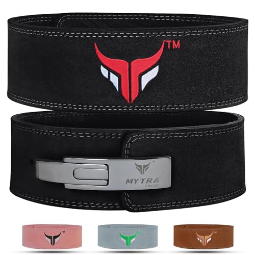 Mytra Fusion gewichthebergürtel 100% Echtes Leder Weightlifting Belt weiße Schnalle, Lifting Belt for Fitnessstudio, Fitness, Training, gewichthebergürtel Herren & Damen Gym Belt (Schwarz, L) von Mytra Fusion