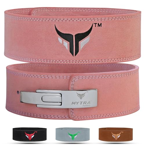 Mytra Fusion gewichthebergürtel 100% Echtes Leder Weightlifting Belt weiße Schnalle, Lifting Belt for Fitnessstudio, Fitness, Training, gewichthebergürtel Herren & Damen Gym Belt (Pink, L) von Mytra Fusion