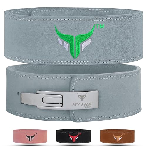 Mytra Fusion gewichthebergürtel 100% Echtes Leder Weightlifting Belt weiße Schnalle, Lifting Belt for Fitnessstudio, Fitness, Training, gewichthebergürtel Herren & Damen Gym Belt (Grau, S) von Mytra Fusion