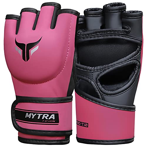 Mytra Fusion MMA Handschuhe Frauen MMA Sparring Handschuhe für Kickboxing Muay Thai Training Cage Fighting und Mixed Martial Arts Grappling Handschuhe (M, Pink) von Mytra Fusion