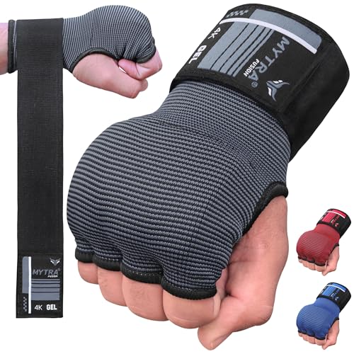 Mytra Fusion innenhandschuhe Boxen Gel gepolstert Bandagen mit 80 cm Langen Handgelenkschlaufen Herren und Damen Elastisch boxbandagen für MMA, Muay Thai, Punching und Kampfsport (Black/Grey, L/XL) von Mytra Fusion