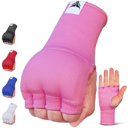 Mytra Fusion innenhandschuhe Boxen Quick Easy Gel gepolstert Bandagen ohne Lange Träger Herren und Damen Elastisch boxbandagen für MMA, Muay Thai, Kickboxen, Punching und Kampfsport (Pink, S/M) von Mytra Fusion