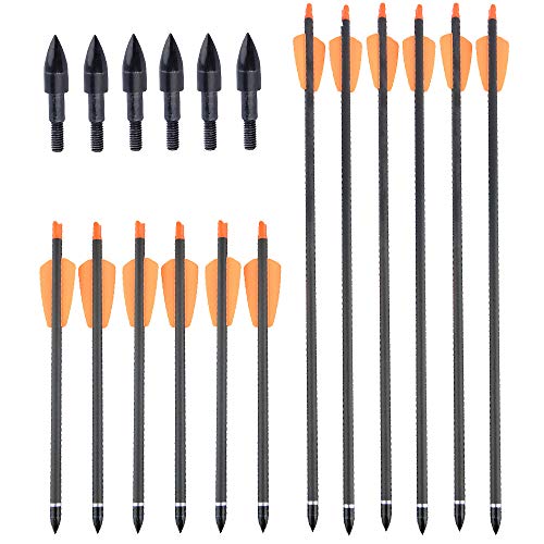 AMEYXGS 12x Armbrustbolzen 8.5 Zoll 16 Zoll Carbonpfeile mit 100 Körn Jagdspitzen Spine 350 Pfeil Bolzen Jagdpfeile 2 Federn Armbrustpfeile für Armbrust Bogenschießen (Orange, 8.5 Zoll) von AMEYXGS