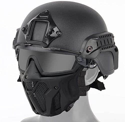 Kombination aus taktischer Vollgesichtsmaske mit Schutzbrille und taktischem Air Gun Paintball ACH Helm für Air Gun Paintball CS Spiel, BK, 30*19cm von NC