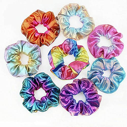 NC 8Pcs Glänzende Metallic Haargummis Regenbogen Haargummis Glänzende Metallic Haargummis Haargummis Elastische Haarbänder Haargummiseile für Frauen oder Mädchen von NC