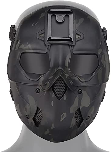 NC Taktische Maske Vollgesichtsschutz Wildmaske mit Kopfbedeckung mit Nachtsichtadapterbasis,CS Airsoft Paintball Maske von NC