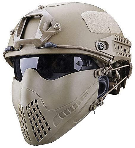 PJ Tactical Fast Helm Doppelgürtel Halbmaschenmaske und UV-Schutzbrille Kombinationsset für Militärtraining Jagd Schießen CS Realistisches Kriegsspiel, 25X15cm von N\C