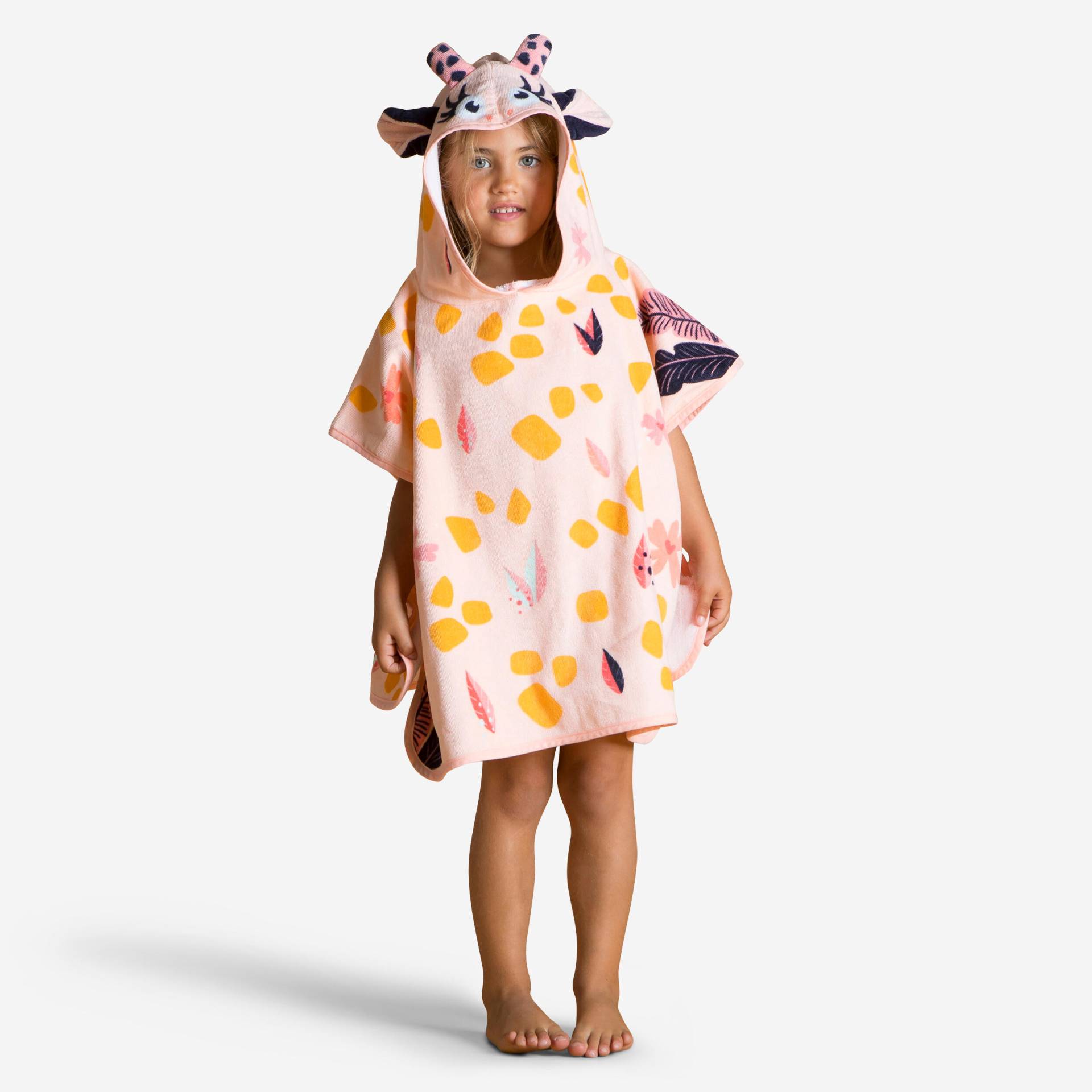 Bade-Poncho Baby Baumwolle - Giraffe weiß/rosa von NABAIJI