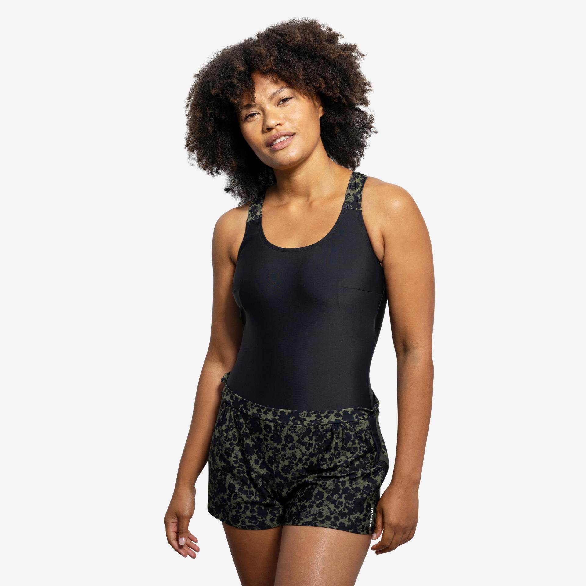 Badeanzug Shorts Loose Aquafitness Damen - Sofi Lica schwarz/khaki Badeanzug Shorts Loose Aquafitness Damen - Sofi Lica schwarz/khaki von NABAIJI