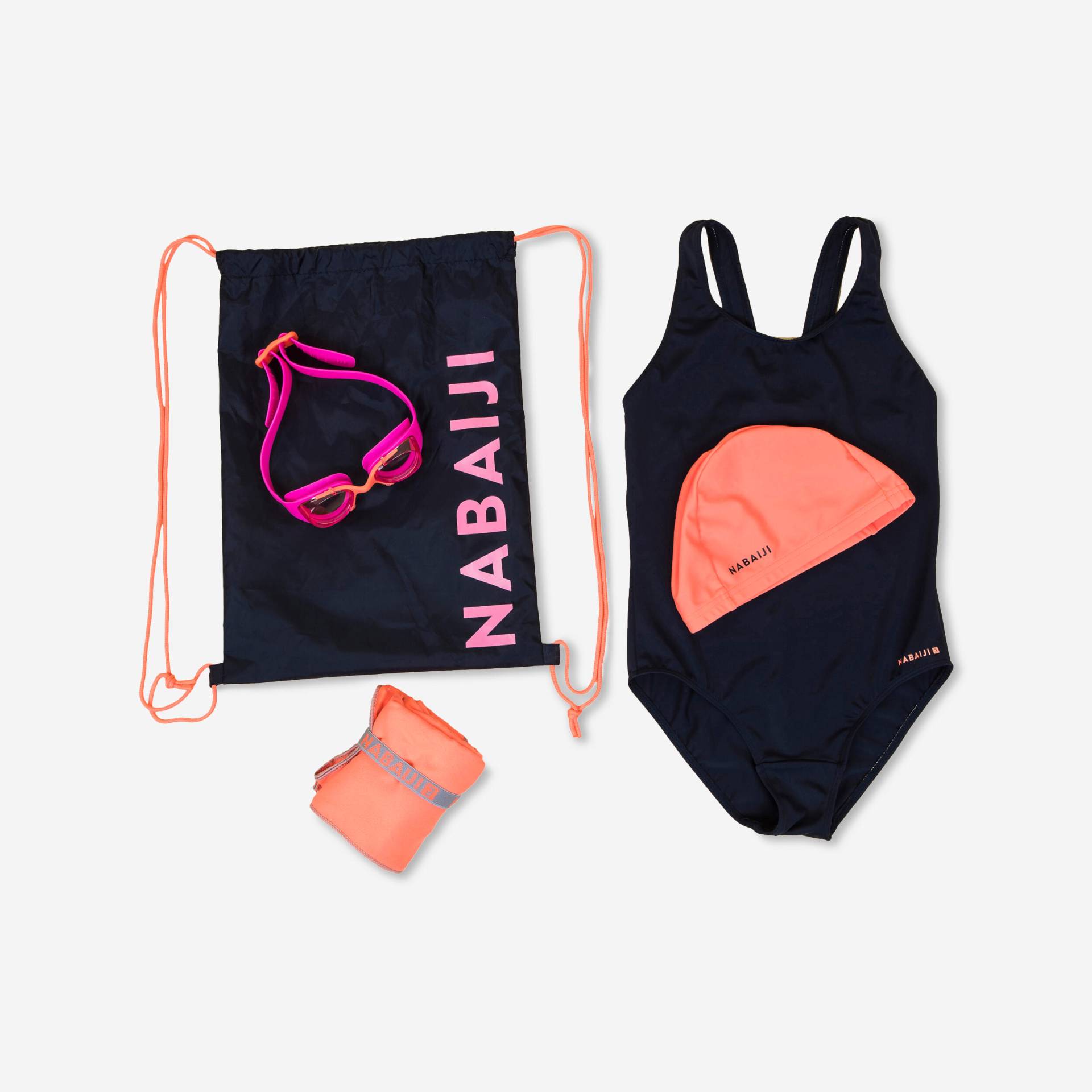 Schwimm-Set 100 Start Mädchen Badeanzug, Brille, Kappe, Handtuch, Tasche koralle von NABAIJI