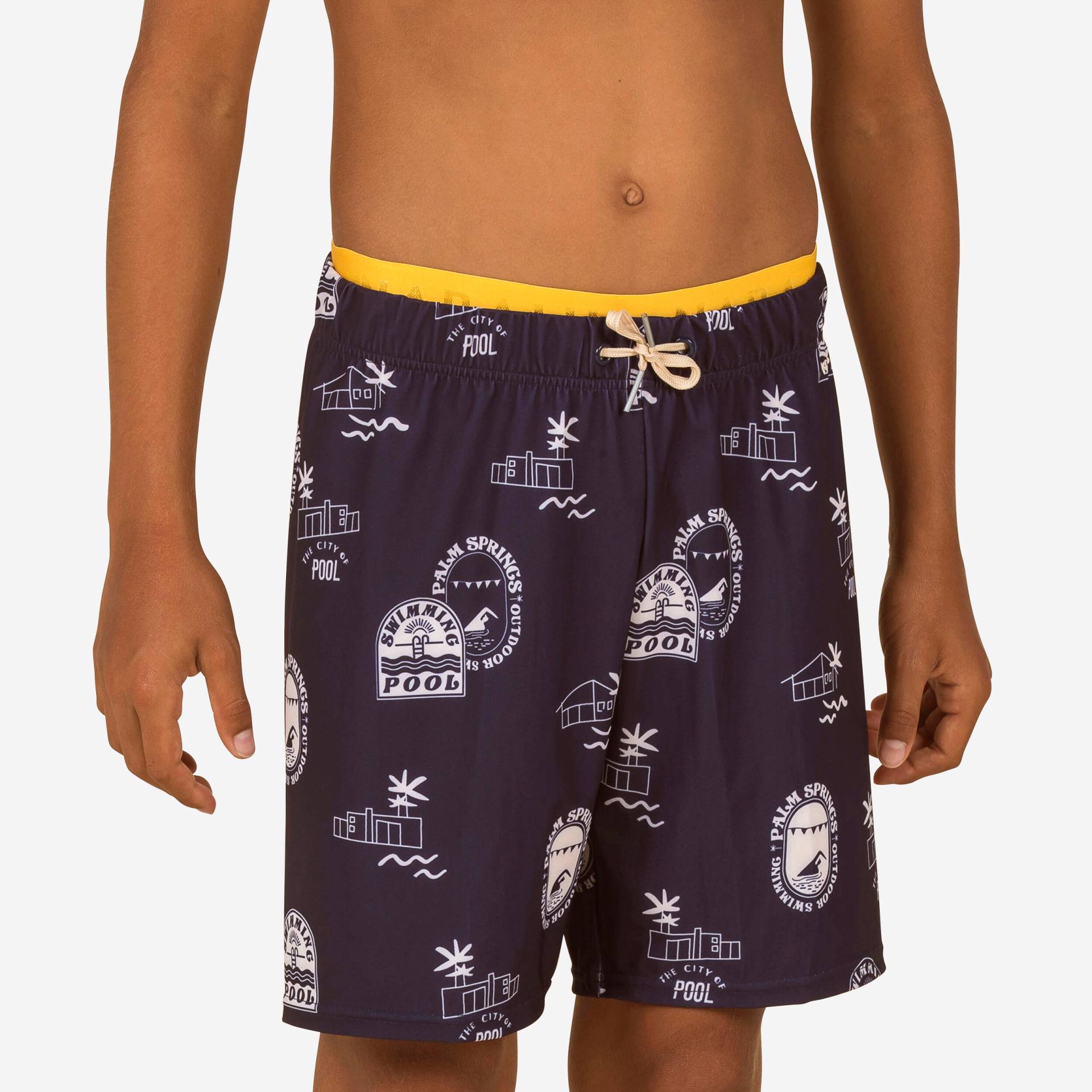 Schwimmshorts Jungen - 100 Long Pool marineblau/ocker von NABAIJI