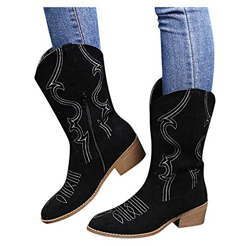 NAFING Damen Stiefel Schwarz, Stiefeletten Damen Braun Bequemer Stiefel Westernstiefel Winterstiefel Wildleder Halbstiefel Ankle Boots Absatz Kurzstiefel Elegant Damenstiefel Schlupfschuhe von NAFING