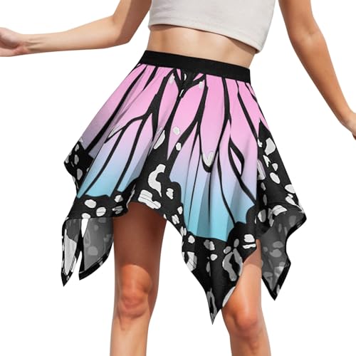 NAFING Schmetterling Flügel Kostüm Damen, Schmetterling Kostüm Damen Rock Hohe Taille Plisseerock Party Faltenrock Disco Outfit Schwingen Skater Skirt Minirock Tanz Ballettrock Karneval Kostüm von NAFING