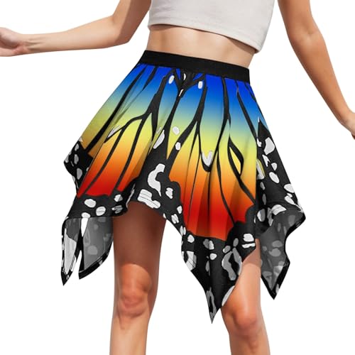 NAFING Schmetterling Kostüm Damen, Schmetterling Kostüm Damen Rock Party Faltenrock Schwingen Plisseerock Disco Outfit Hohe Taille Tanz Minirock Ballettrock Skater Skirt Karneval Kostüm von NAFING